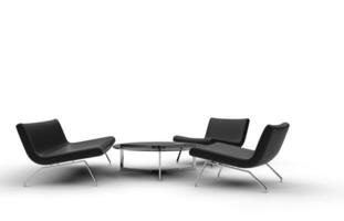 drie zwart fauteuils met koffie tafel foto
