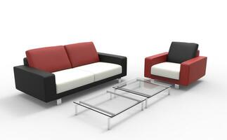 rood zwart en wit sofa met koffie tafel foto