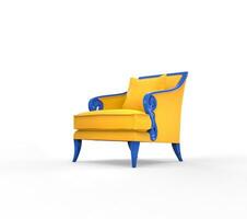 geel fauteuil met blauw armleuningen foto