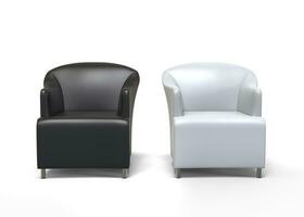twee fauteuils - zwart een wit leer - 3d geven - Aan wit achtergrond foto