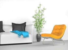 helder modern elegant sofa en geel fauteuil foto