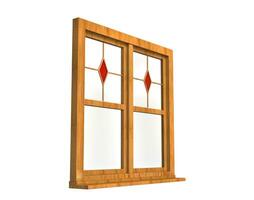 houten venster kader met gebrandschilderd glas - hoek visie foto
