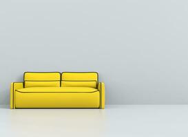 geel sofa met zwart contouren in wit leven kamer foto