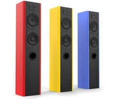 modern Hoi toren muziek- luidsprekers met rood, geel en blauw kant panelen - kant visie foto
