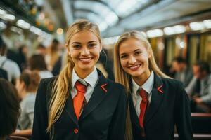 trein bedienden het verstrekken van onderhoud naar reizigers foto