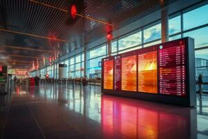 vlucht vertraging Aankondiging Aan luchthaven Scherm foto