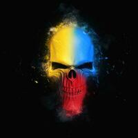 rood, blauw en geel gekleurde schedel foto