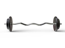 barbell gewicht met gebogen bar en standaard- gewicht borden - voorkant visie - Aan wit achtergrond - 3d illustratie foto