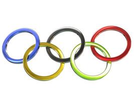 olympisch ringen - metalen - Aan wit achtergrond - 3d illustratie foto