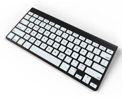 zwart toetsenbord met wit sleutels, top visie. foto