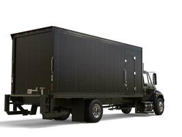 zwart koelkast vrachtauto met zwart aanhangwagen eenheid - terug visie foto