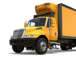 helder geel modern lading vrachtauto - besnoeiing schot foto
