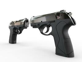 twee modern zwart halfautomatisch pistolen - laag hoek foto