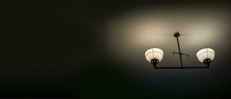 oud oude lampen Aan de muur in een donker kamer achtergrond, somber licht foto