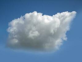 wit single wolk over- blauw lucht achtergrond. pluizig cumulus wolk vorm foto