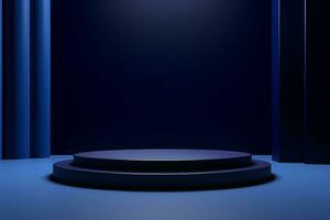 podium in abstract donker blauw kamer samenstelling voor Product presentatie. generatief ai foto