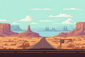 woestijn weg pixel landschap. genereren ai foto