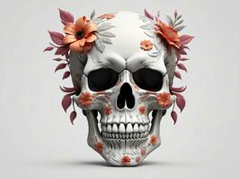 een schedel met bloemen Aan haar hoofd. ai gegenereerd foto