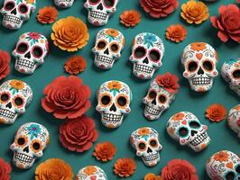 kleurrijk schedels en bloemen. ai gegenereerd foto