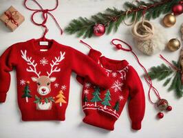 Kerstmis truien met rendier en sneeuwfl. ai gegenereerd foto