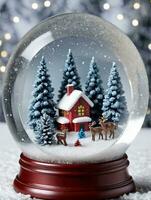 foto van Kerstmis glas sneeuw wereldbol met een winter tafereel. ai gegenereerd
