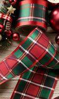 foto van Kerstmis rood en groen plaid lintje. ai gegenereerd