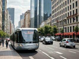 een bus Aan de weg. ai gegenereerd foto