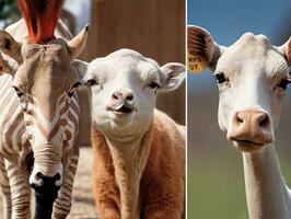 twee afbeeldingen van een baby koe en een baby koe. ai gegenereerd foto