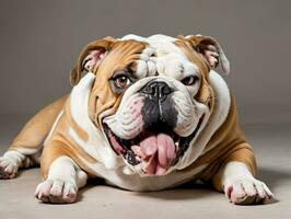 een hond met haar tong uit houdende omlaag. ai gegenereerd foto