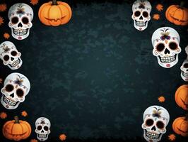 halloween achtergrond met schedels en pompoenen. ai gegenereerd foto