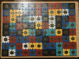 een puzzel met een verscheidenheid van verschillend gekleurde stukken. ai gegenereerd foto