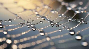 water druppels glinsterend Aan een delicaat spin web ai gegenereerd foto
