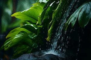 een majestueus waterval omringd door weelderig oerwoud gebladerte ai gegenereerd foto