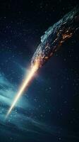 een adembenemend afbeelding van een komeet stijgend door de uitgestrektheid van ruimte ai gegenereerd foto