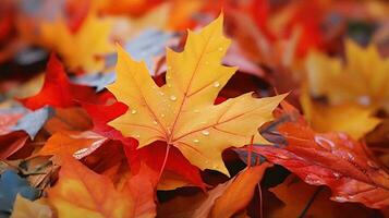 water druppels Aan levendig herfst bladeren ai gegenereerd foto