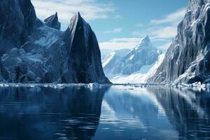 een verbijsterend reflectie van een majestueus berg reeks in een sereen lichaam van water ai gegenereerd foto