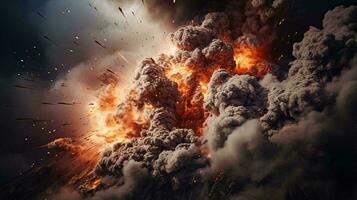 een enorm explosie overspoeld in rook en brand ai gegenereerd foto