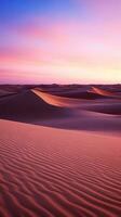 een adembenemend woestijn zonsondergang met majestueus zand duinen ai gegenereerd foto