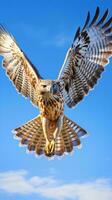 een majestueus vogel stijgend door een Doorzichtig blauw lucht ai gegenereerd foto