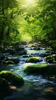 een rivier- met rotsen en bomen ai gegenereerd foto