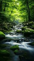 een rivier- met rotsen en bomen ai gegenereerd foto