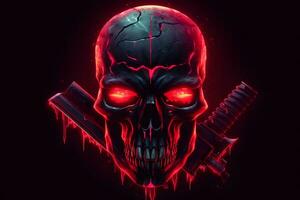 rood punk- cyber menselijk schedel met wapen. neurale netwerk ai gegenereerd foto