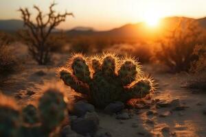 top visie van exotisch cactus in woestijn. neurale netwerk ai gegenereerd foto