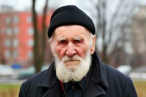 portret van een glimlachen oud Mens in de Georgië. neurale netwerk ai gegenereerd foto