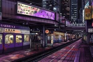 metro toekomst neon in synthwave stijl. neurale netwerk ai gegenereerd foto