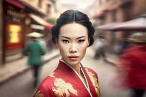 mooi Aziatisch Chinese vrouw portret. neurale netwerk ai gegenereerd foto