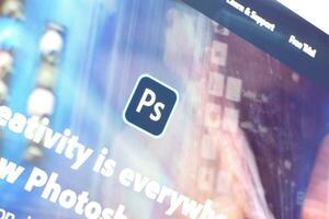 web bladzijde van Adobe photoshop Product Aan officieel website Aan de Scherm van pc foto