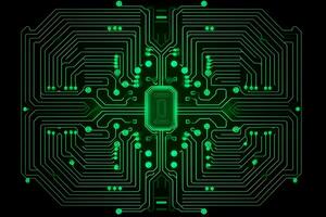 hoog tech elektronisch stroomkring bord achtergrond. neurale netwerk ai gegenereerd foto