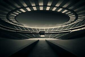 interieur visie van een verlichte voetbal stadion voor een spel. neurale netwerk gegenereerd kunst foto