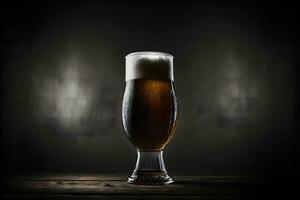 mooi bier met schuim in klassiek bier glas in donker tafereel. neurale netwerk gegenereerd kunst foto